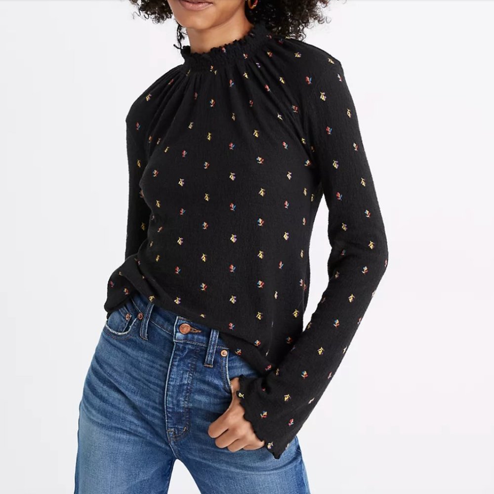 Madewell Texture & Thread Ruffled Mockneck Top in Rainbow Buds